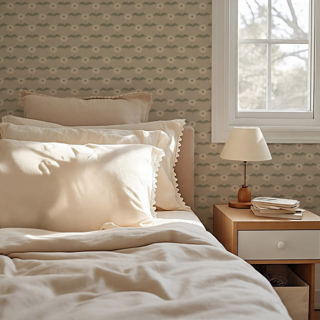 Solene Beige Marigolds Wallpaper