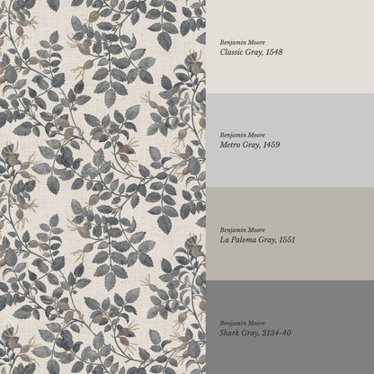 Sonia Wild Rose Trail Linen Taupe Gray Blue Wallpaper
