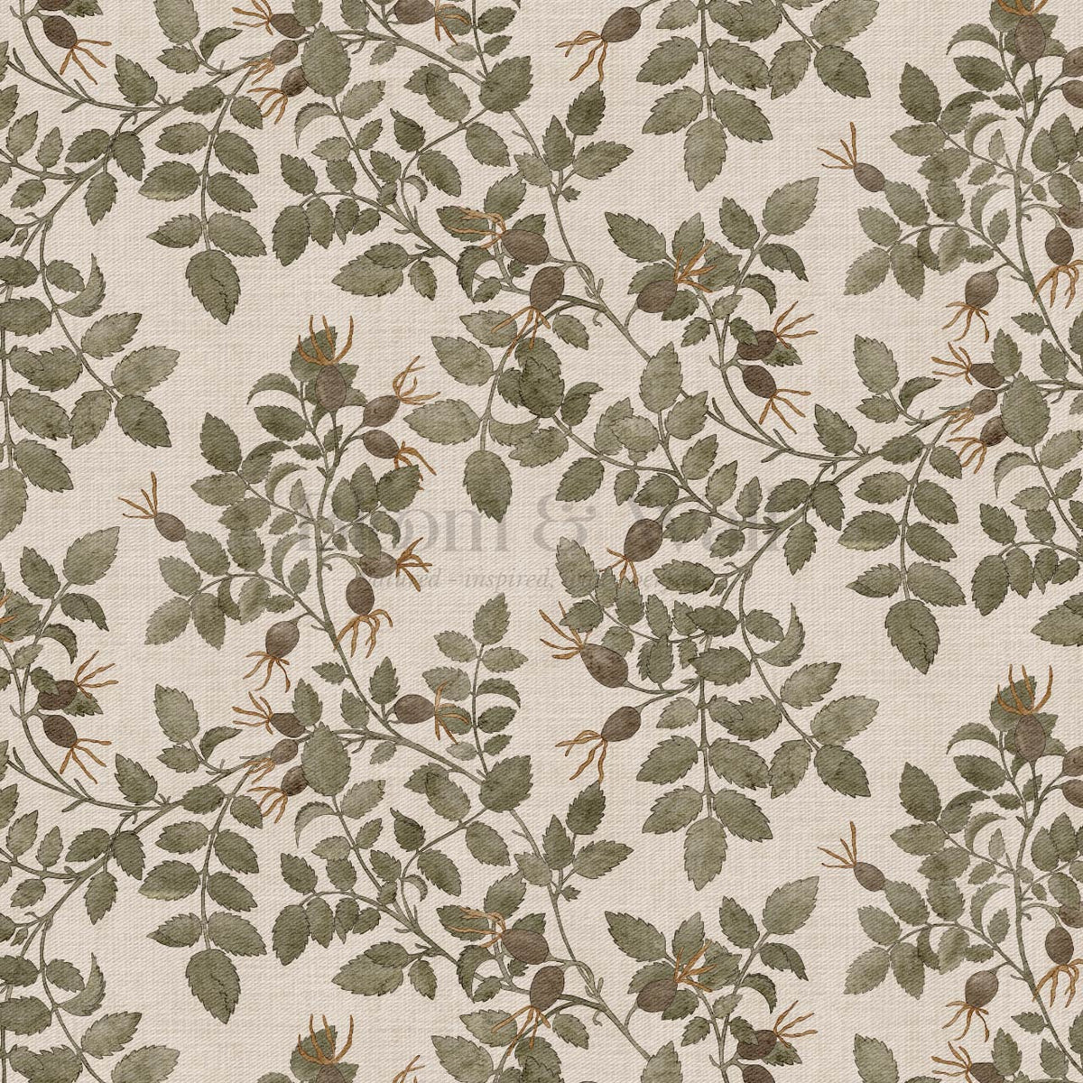 Sonia Wild Rose Trail Linen Bone Sage Earth Wallpaper