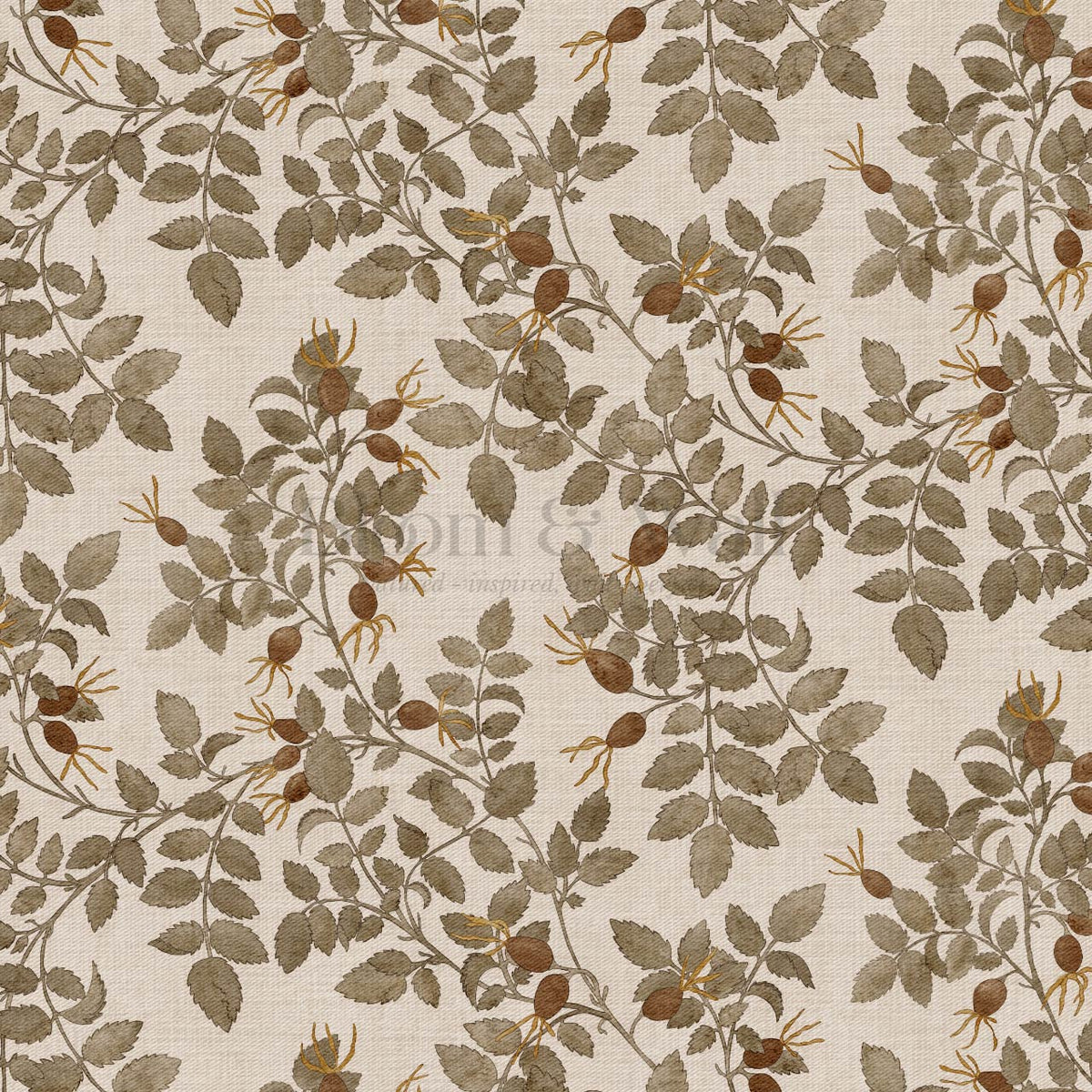 Sonia Wild Rose Trail Taupe Linen Sage Rust Wallpaper