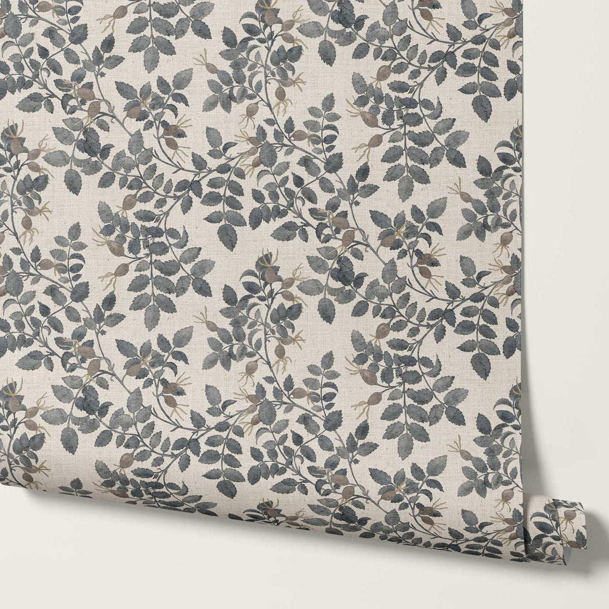 Sonia Wild Rose Trail Linen Taupe Gray Blue Wallpaper