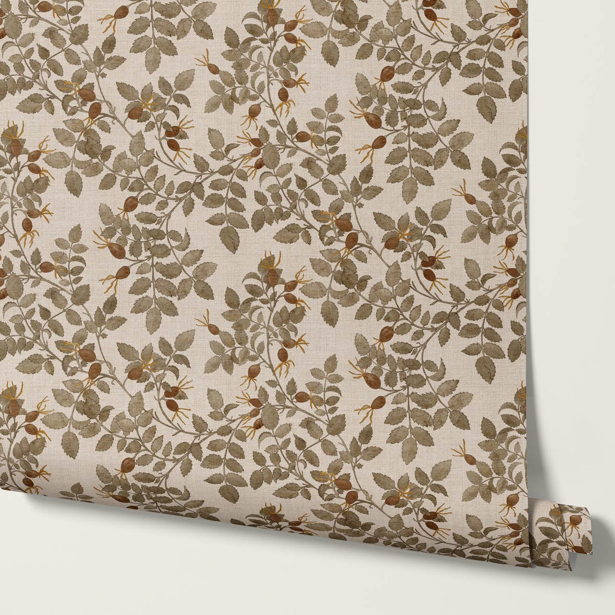 Sonia Wild Rose Trail Taupe Linen Sage Rust Wallpaper