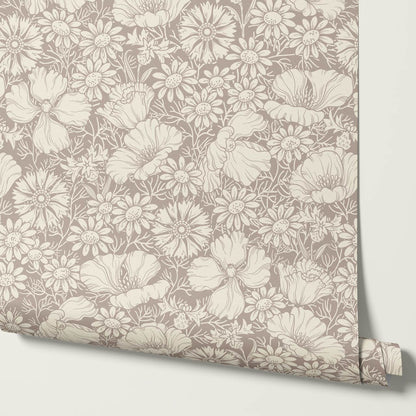 Soovi Wildflowers Pale Mauve Cream Wallpaper