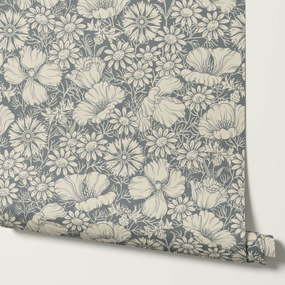 Soovi Wildflowers Slate Cream Wallpaper