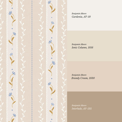 Sophie Bloom Stripes Beige Wallpaper