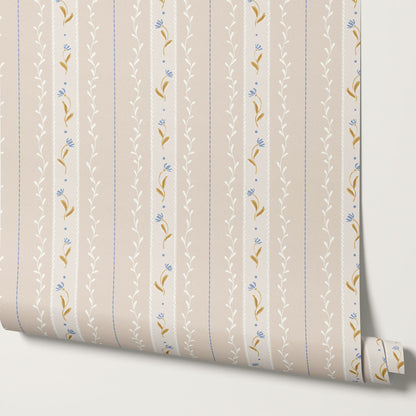 Sophie Bloom Stripes Beige Wallpaper