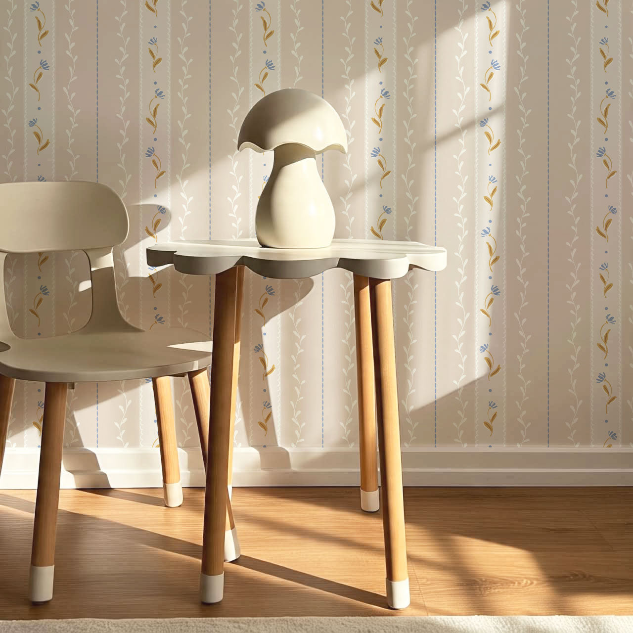 Sophie Bloom Stripes Beige Wallpaper