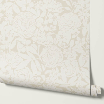 Soraya Peony Rose Floral Beige Cream Wallpaper