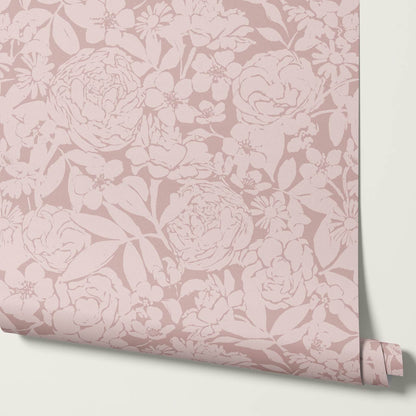 Soraya Peony Rose Floral Berry Pink Wallpaper