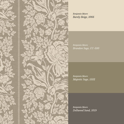 Stella Sage Taupe Peony Vines Wallpaper