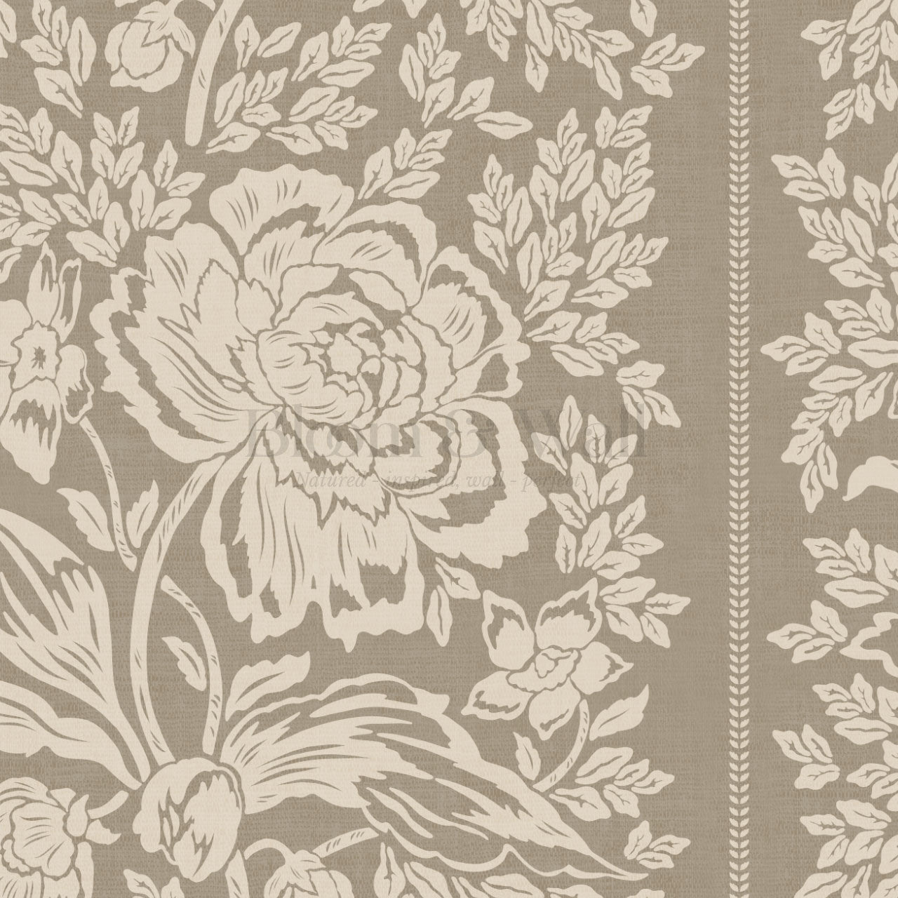 Stella Sage Taupe Peony Vines Wallpaper