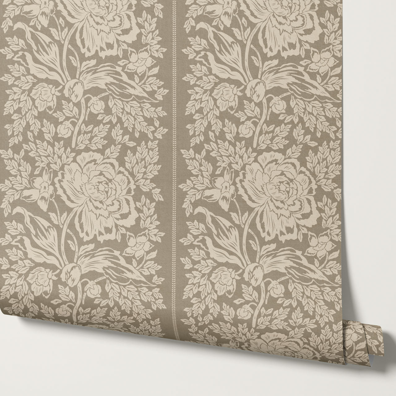 Stella Sage Taupe Peony Vines Wallpaper