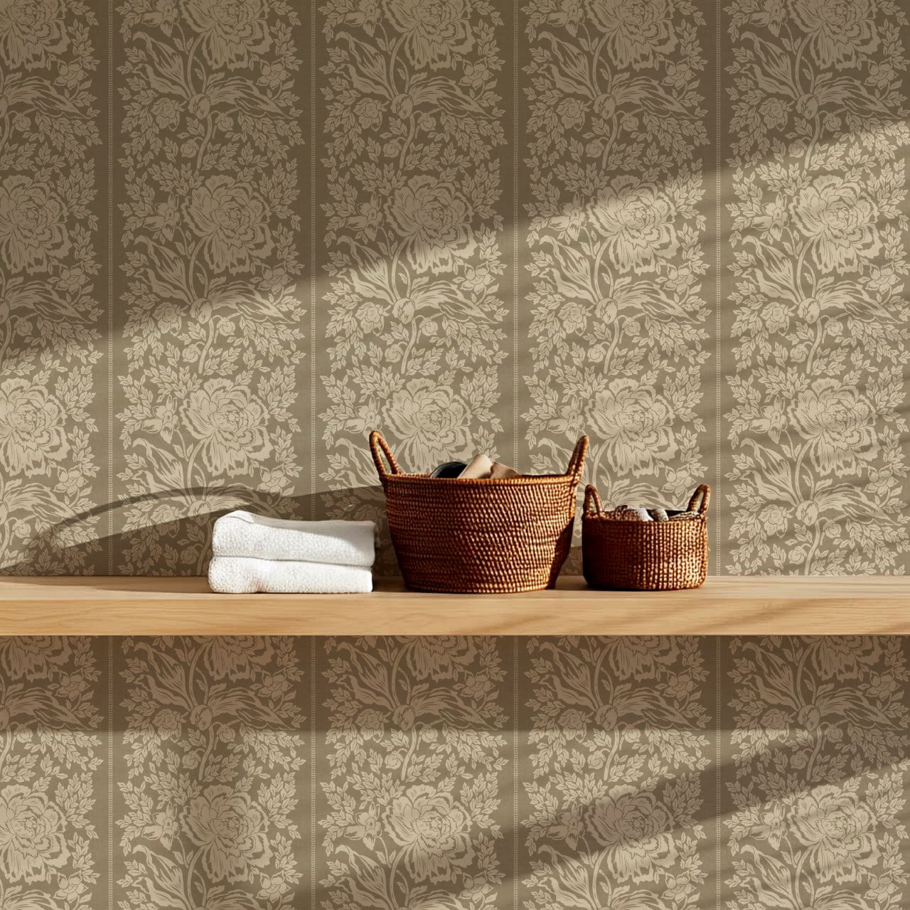 Stella Sage Taupe Peony Vines Wallpaper