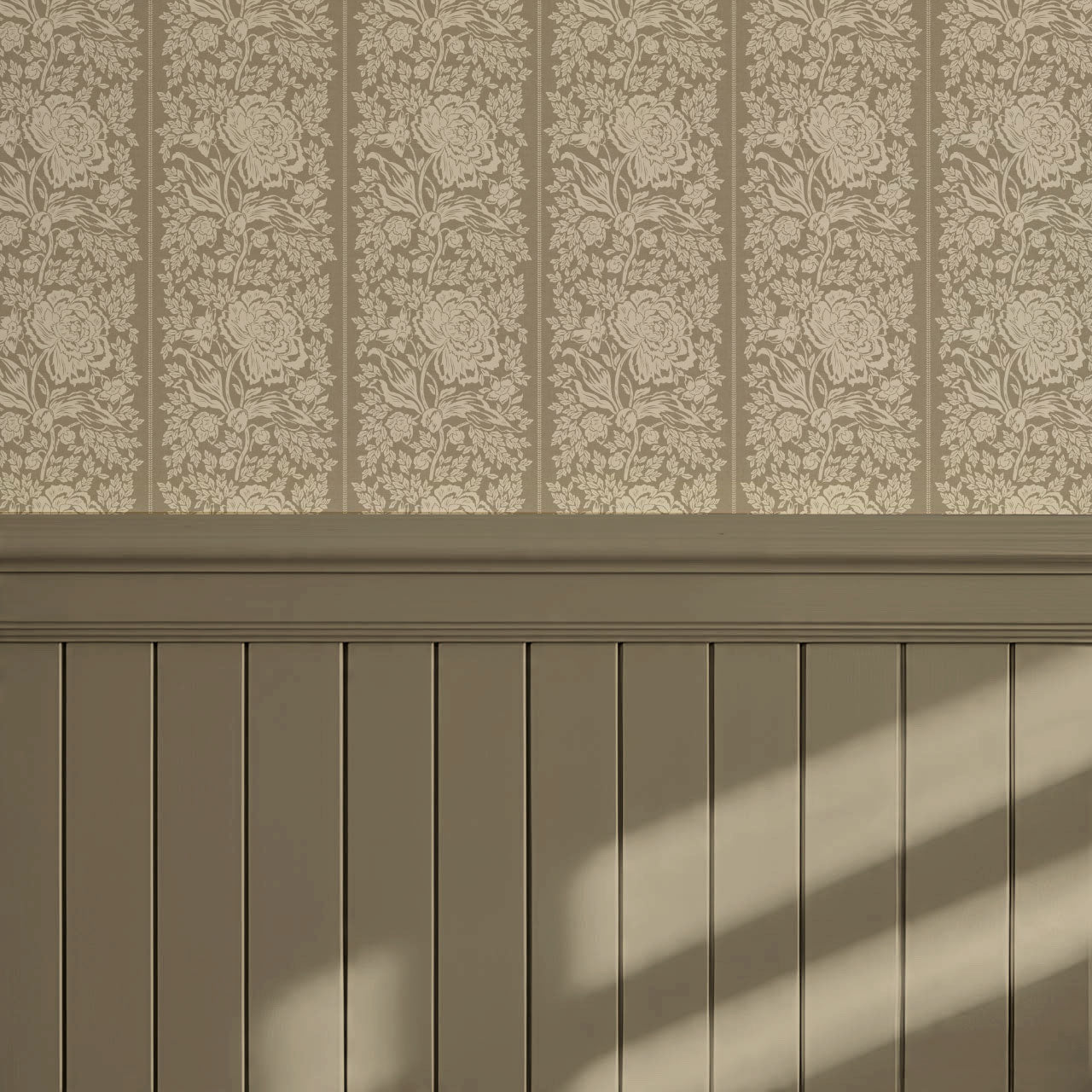 Stella Sage Taupe Peony Vines Wallpaper