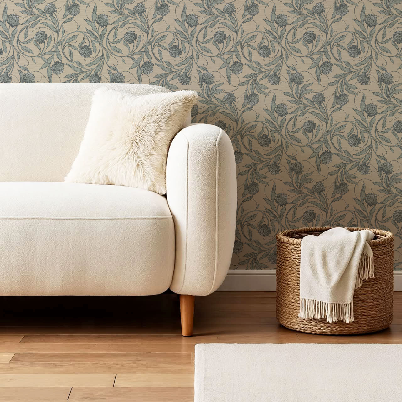 Stoneleigh Blooming Vines Dusty Blue Wallpaper
