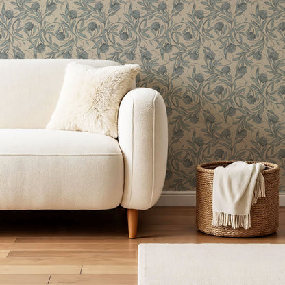 Stoneleigh Blooming Vines Dusty Blue Wallpaper
