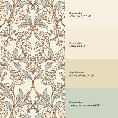Sue Heritage Peony Floral Beige Sage Wallpaper
