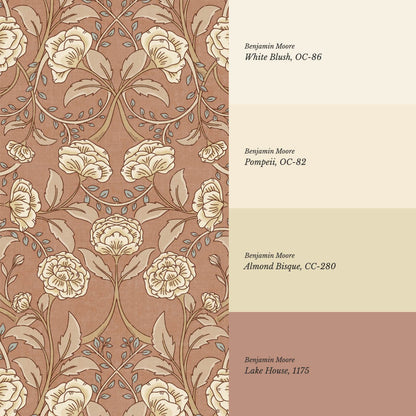 Sue Heritage Peony Floral Cinnamon Brown Wallpaper