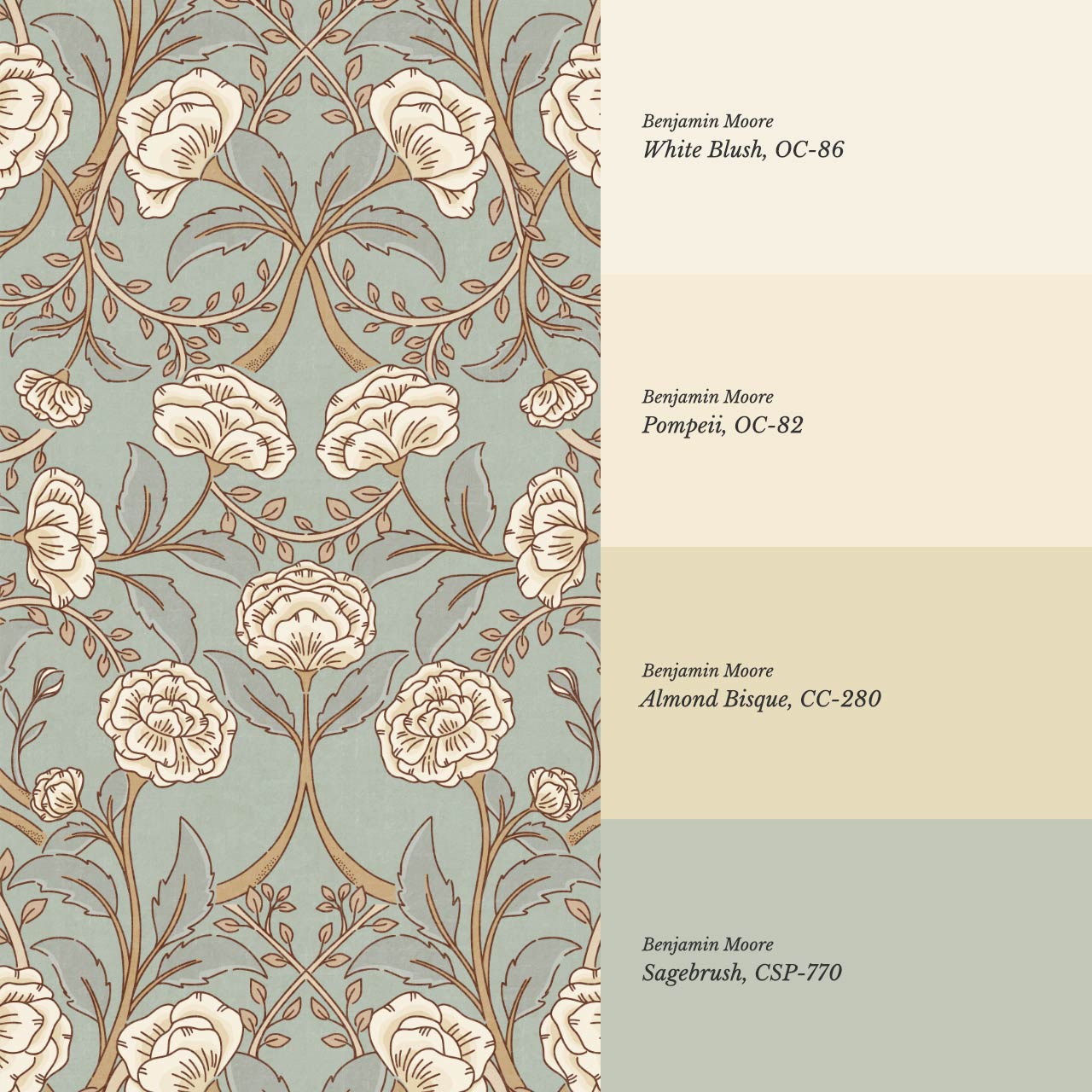 Sue Heritage Peony Floral Cyan Cream Wallpaper
