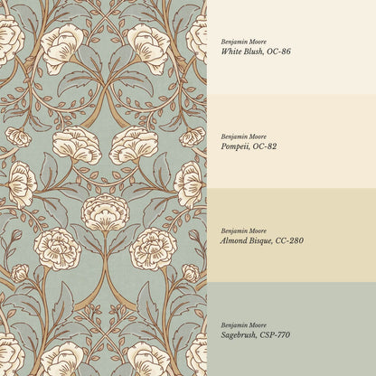 Sue Heritage Peony Floral Cyan Cream Wallpaper