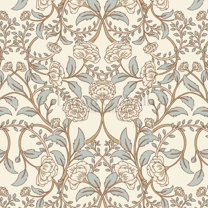 Sue Heritage Peony Floral Beige Sage Wallpaper