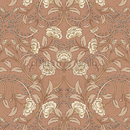 Sue Heritage Peony Floral Cinnamon Brown Wallpaper