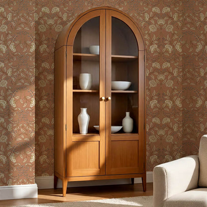 Sue Heritage Peony Floral Cinnamon Brown Wallpaper