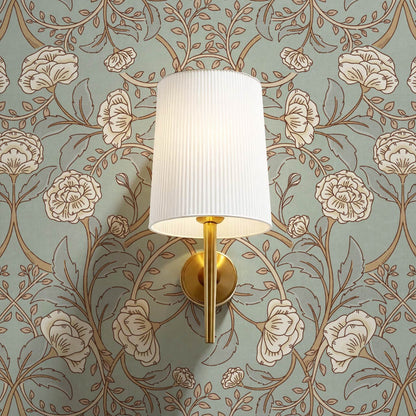 Sue Heritage Peony Floral Cyan Cream Wallpaper