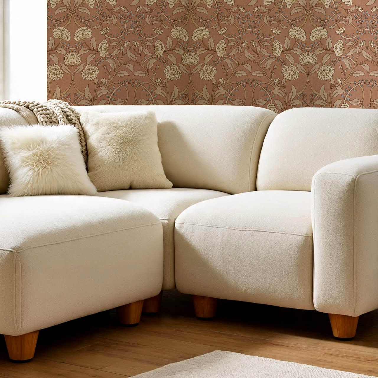 Sue Heritage Peony Floral Cinnamon Brown Wallpaper