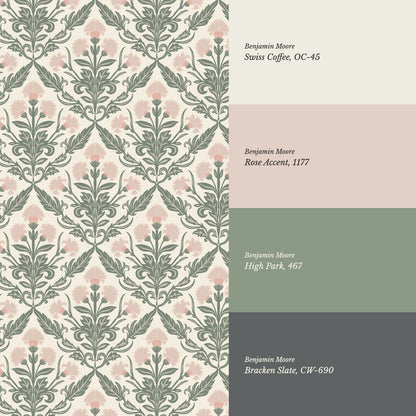 Summer Thistle Damask Blush Wallpaper