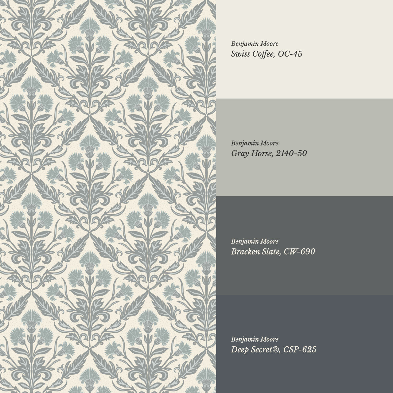 Summer Thistle Damask Slate Cream Wallpaper