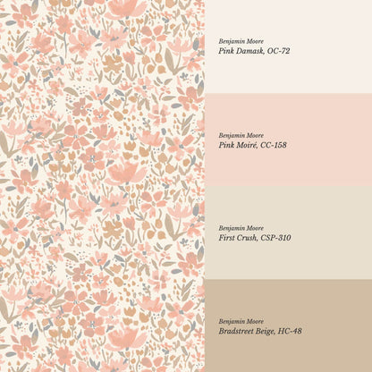 Tatum Blooming Field Coral Wallpaper