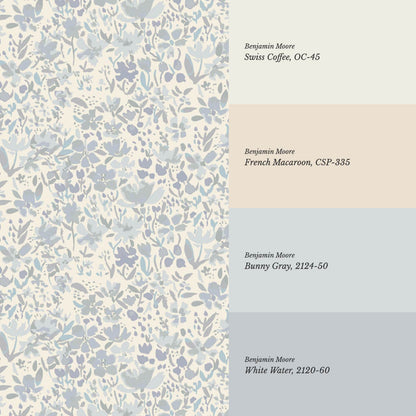 Tatum Blooming Field Dove Blue Wallpaper