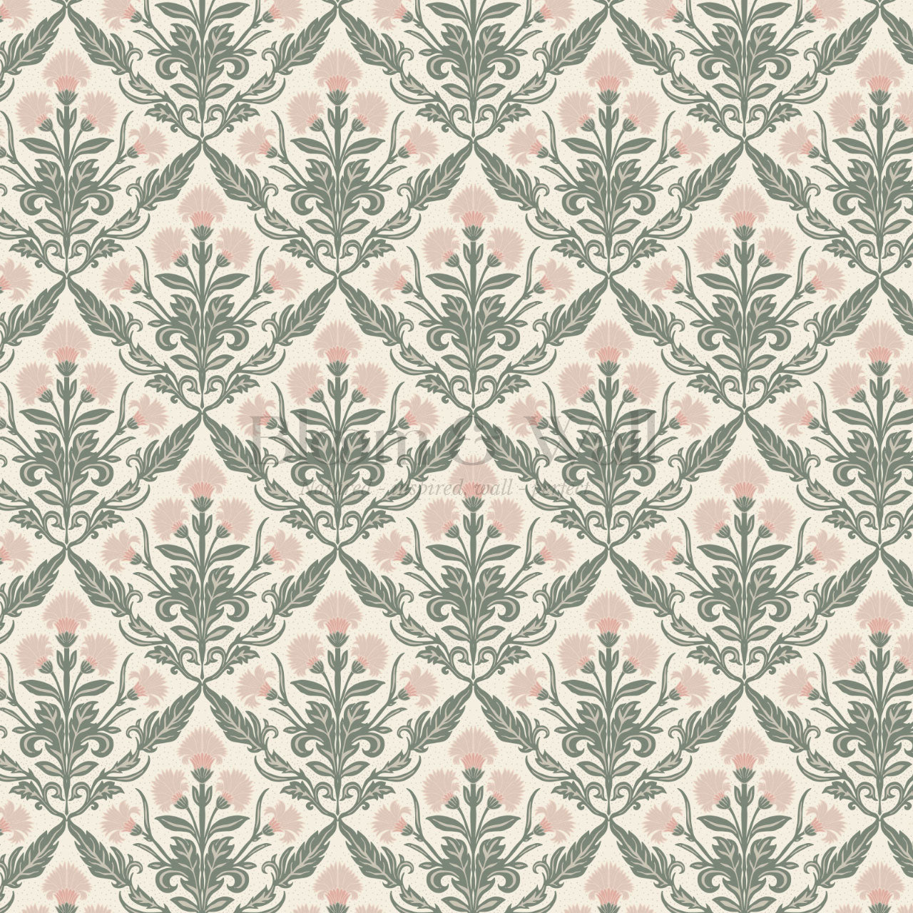 Summer Thistle Damask Blush Wallpaper