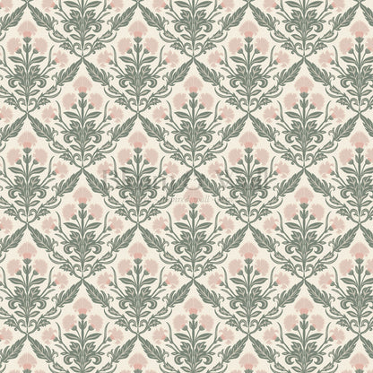 Summer Thistle Damask Blush Wallpaper