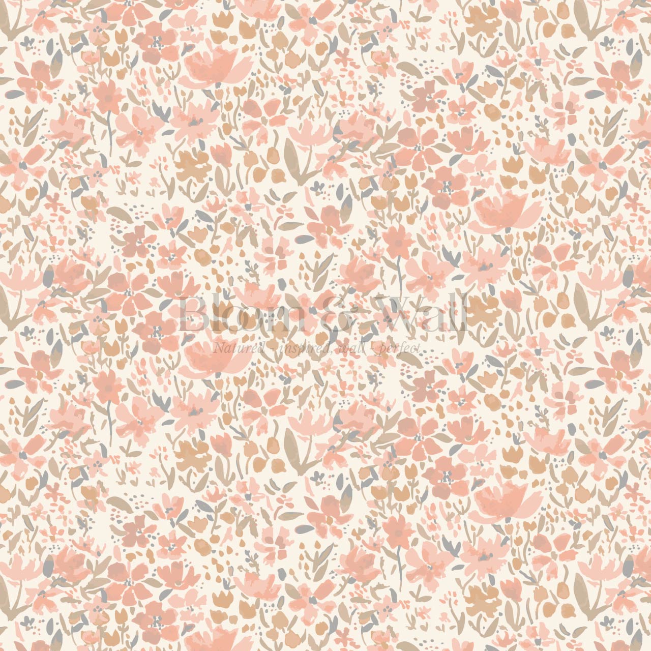 Tatum Blooming Field Coral Wallpaper