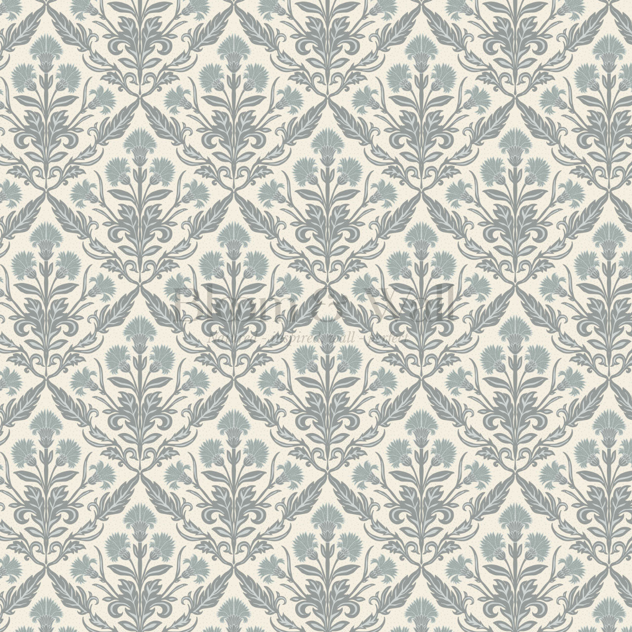 Summer Thistle Damask Slate Cream Wallpaper