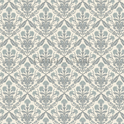 Summer Thistle Damask Slate Cream Wallpaper