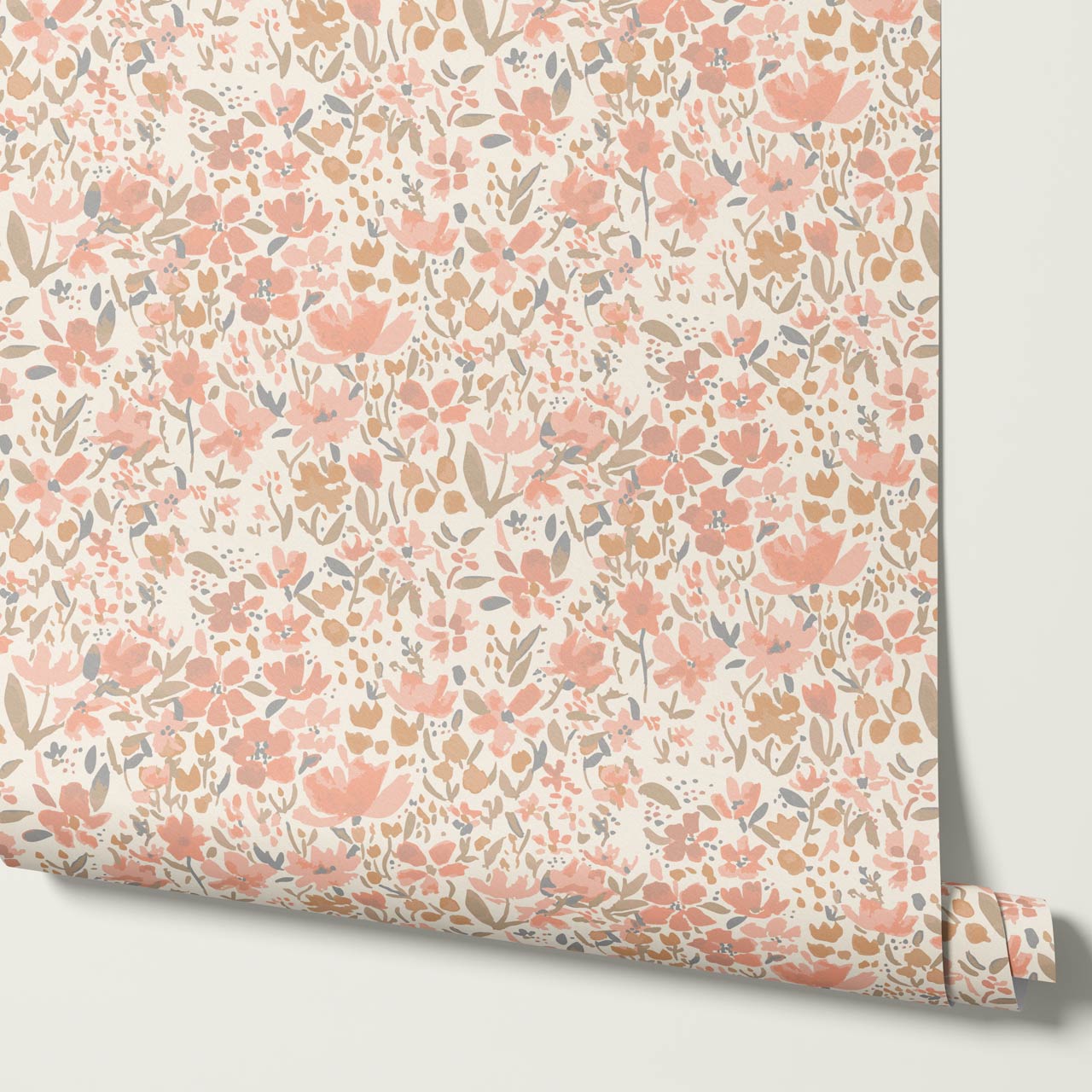 Tatum Blooming Field Coral Wallpaper