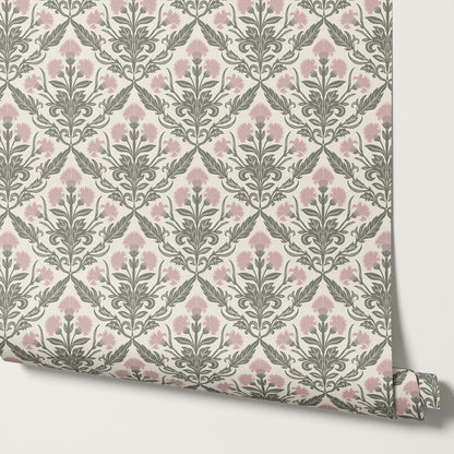 Summer Thistle Damask Pink Wallpaper
