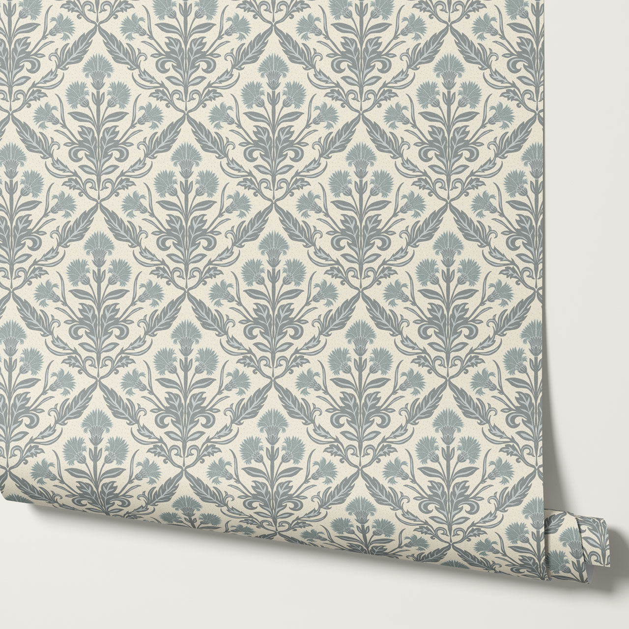 Summer Thistle Damask Slate Cream Wallpaper
