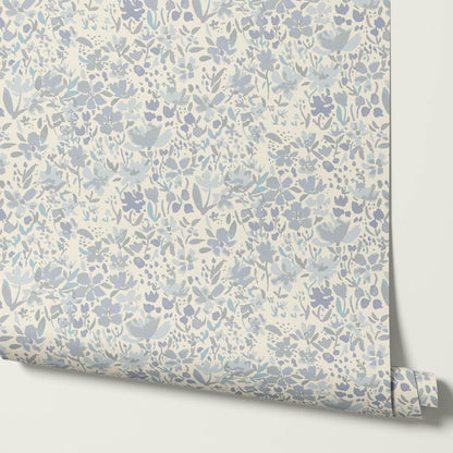 Tatum Blooming Field Dove Blue Wallpaper