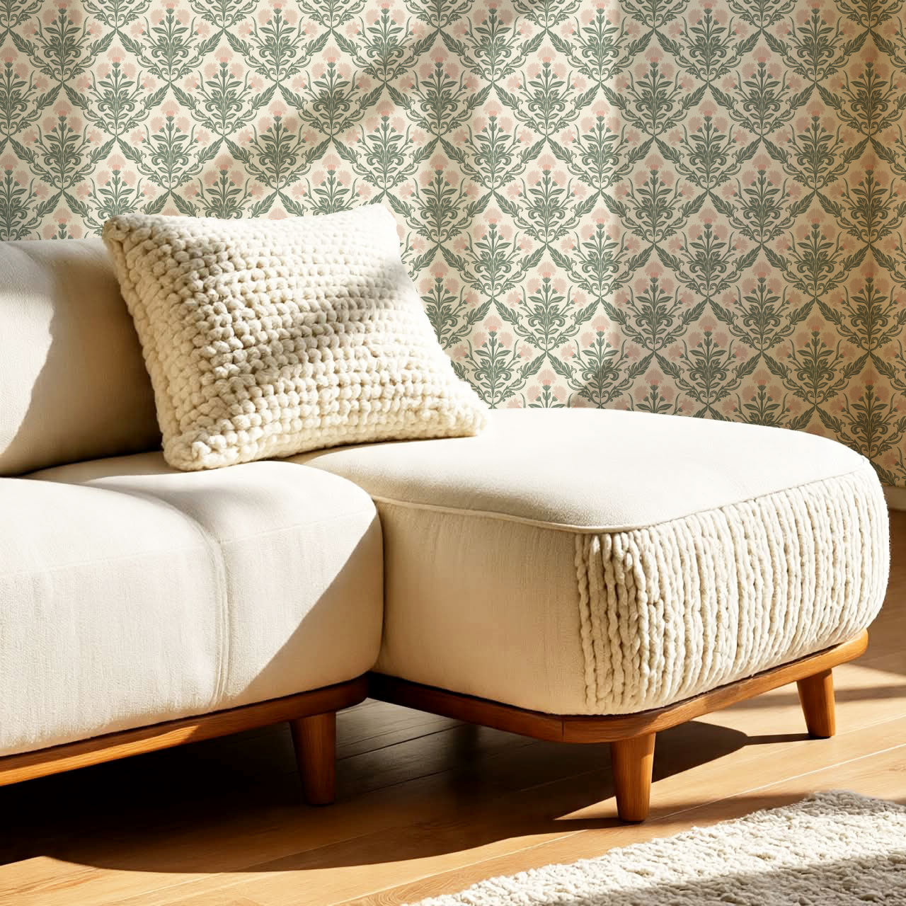 Summer Thistle Damask Blush Wallpaper