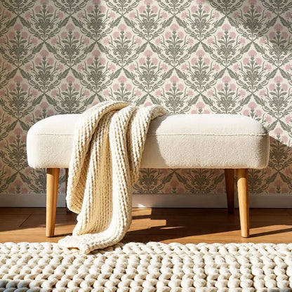 Summer Thistle Damask Pink Wallpaper