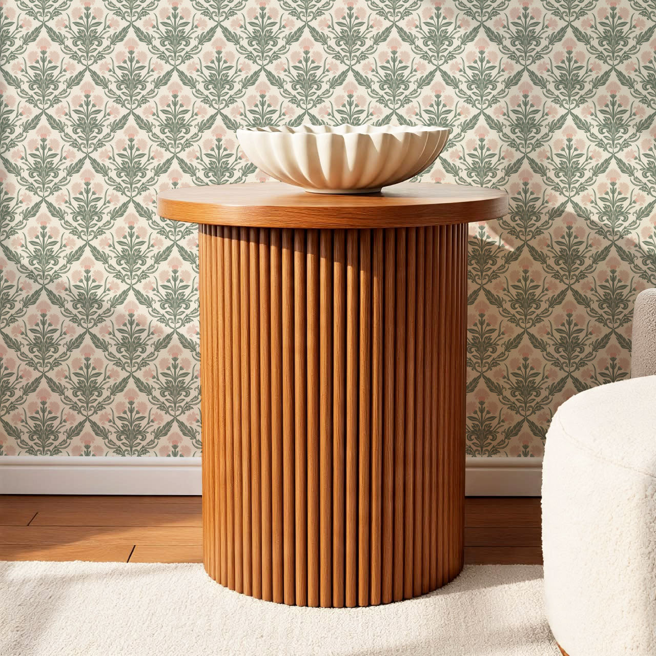 Summer Thistle Damask Blush Wallpaper