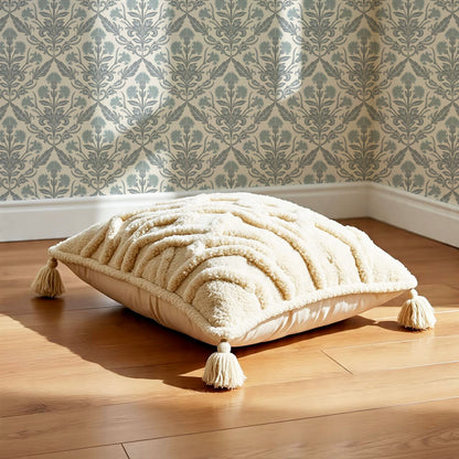 Summer Thistle Damask Slate Cream Wallpaper