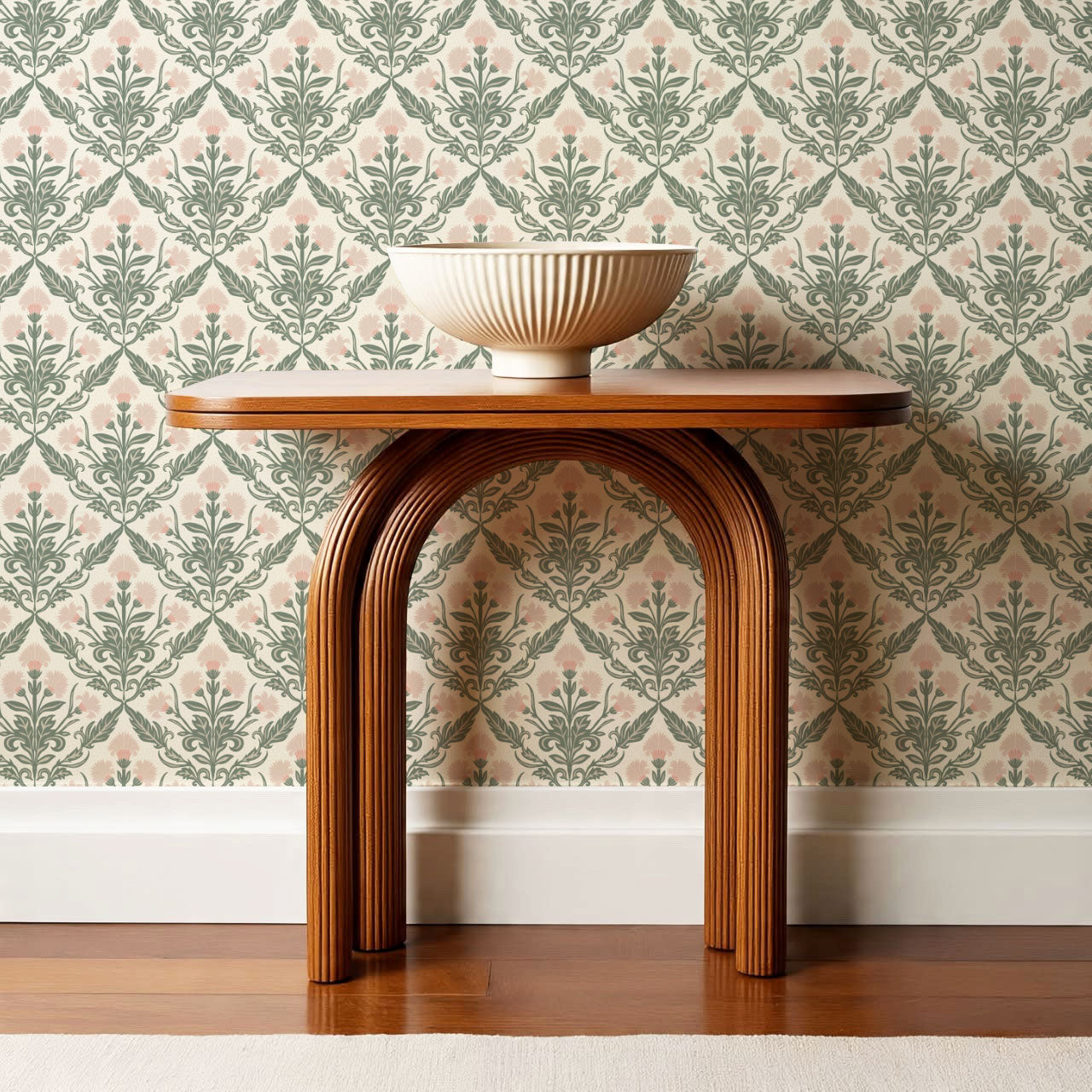 Summer Thistle Damask Blush Wallpaper