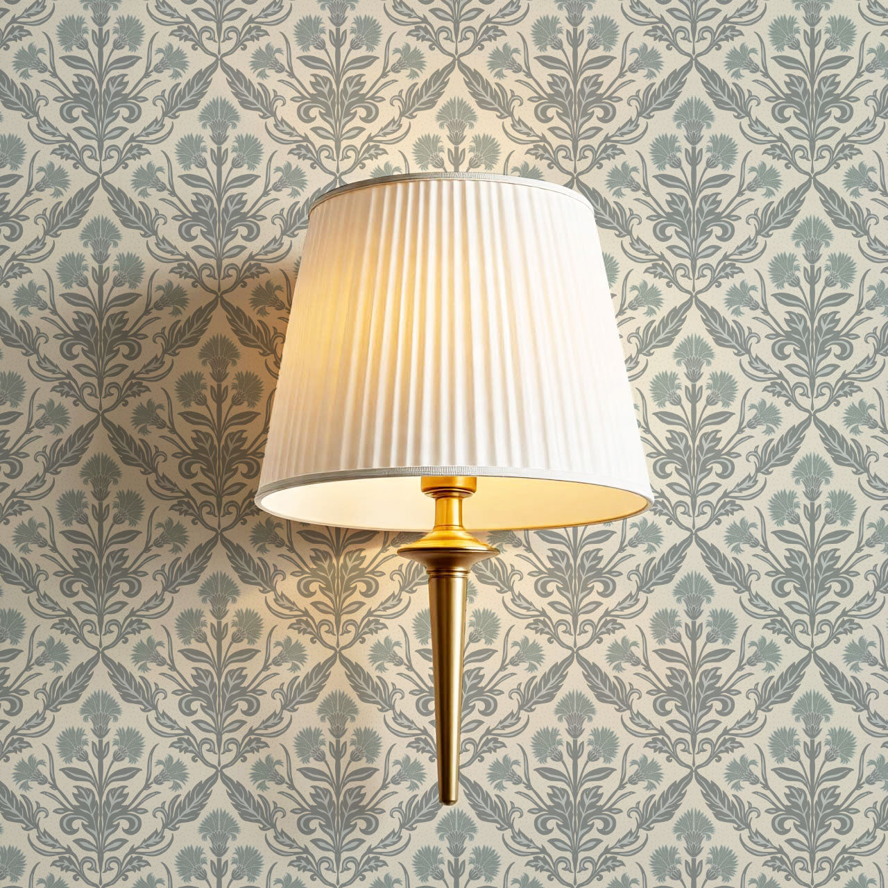 Summer Thistle Damask Slate Cream Wallpaper