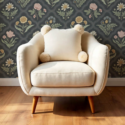 Sunia Botanical Scalloped Floral Muted Pastel Slate Wallpaper
