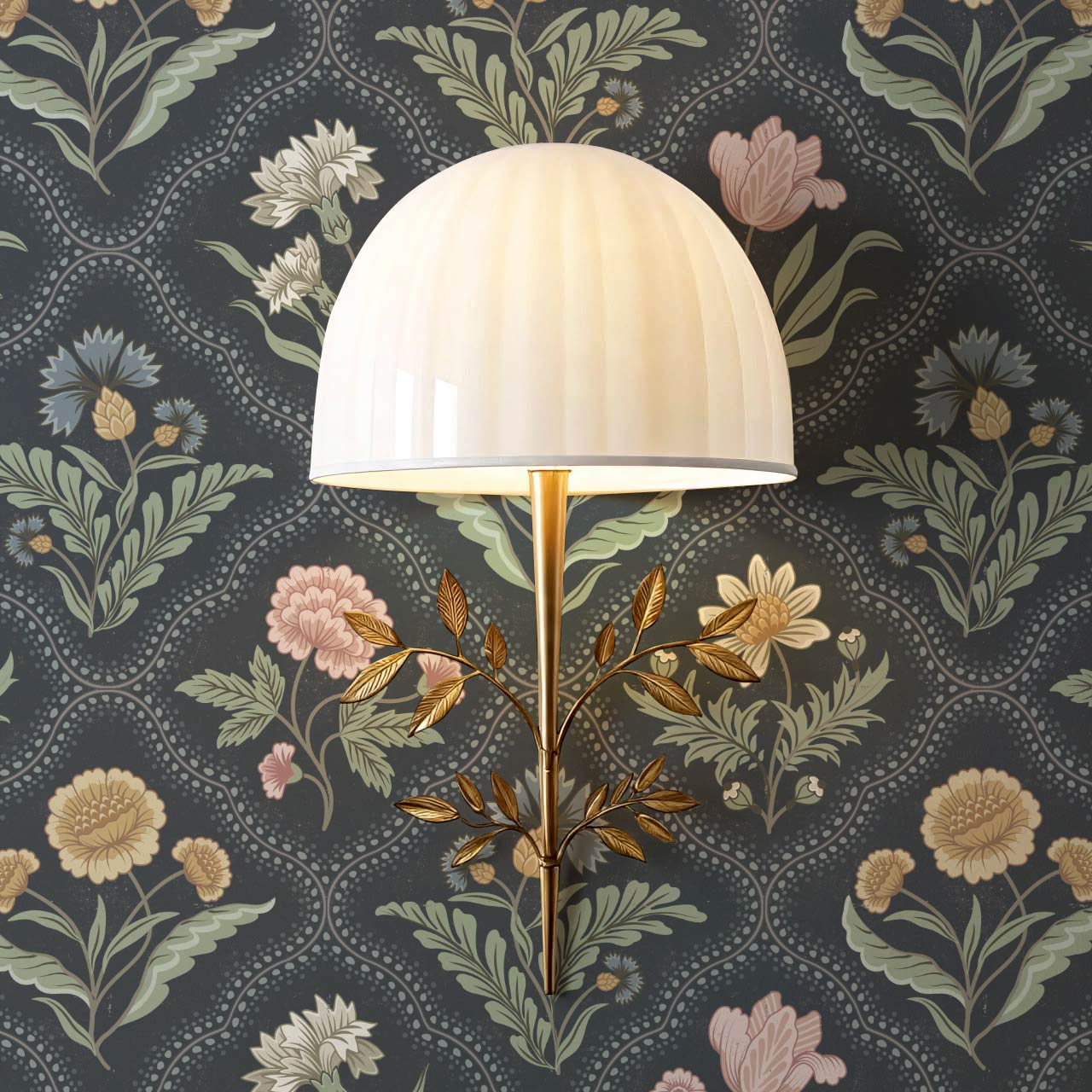 Sunia Botanical Scalloped Floral Muted Pastel Slate Wallpaper